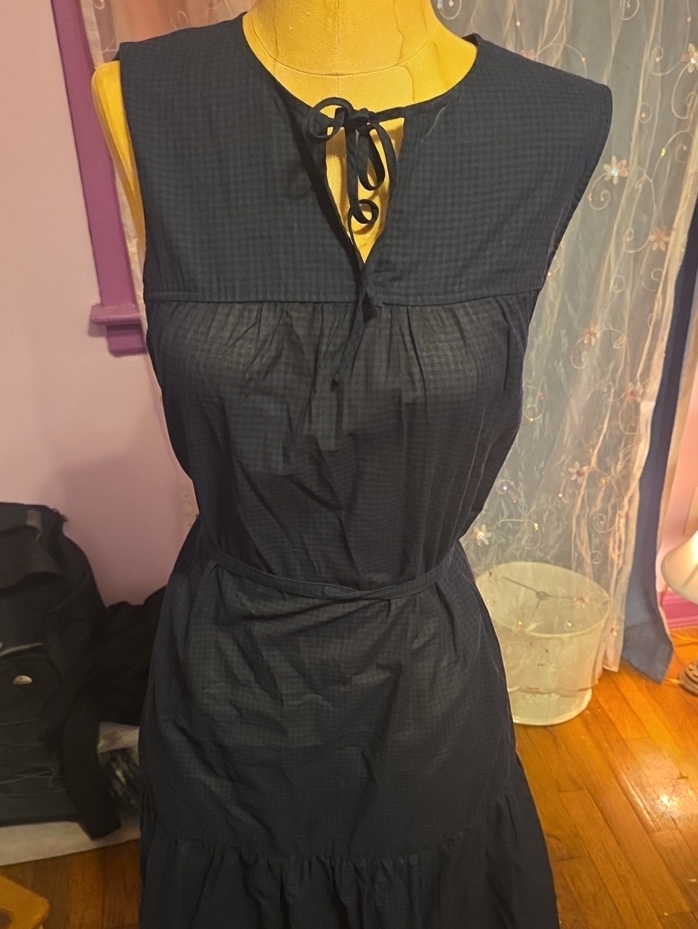 Uniqlo Navy Sleeveless Tie-Front Midi Dress